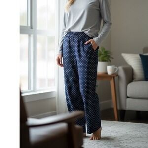 Lauren Ralph Lauren Navy Blue White Polka Dot Pajama Pants Sleep Bottoms Size 12